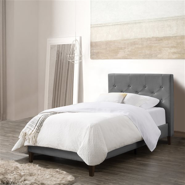 Corliving Nova Ridge Contemporary, Grey Fabric Headboard Single Bed Frame