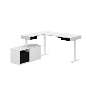 Bureau debout en L avec bahut moderne Pro-Vega de Bestar, 80,3 po, blanc/noir