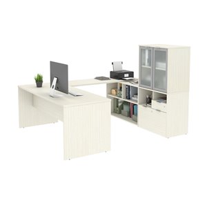 Bureau de direction en forme de U avec portes en verre givré moderne i3 Plus de Bestar, 71,1 po, chocolat-blanc