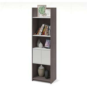 Bestar Small Space 4-Shelf Standard Bookcase - 71.1-in x 20-in - Bark Grey/White