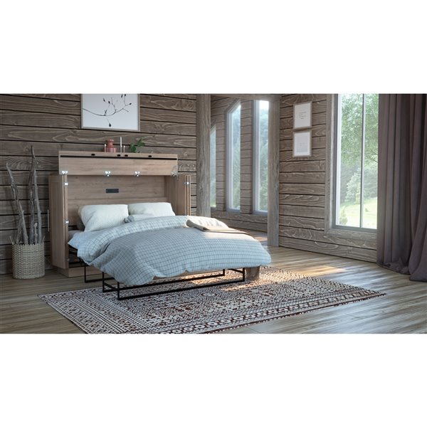 Bestar Pur Murphy Bed with Mattress - Full - Rustic Brown