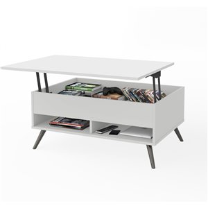 Table à café avec plateau relevable et pattes en métal Krom de Bestar, 17 po x 37 po, blanc