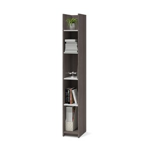 Bestar Small Space 5-Shelf Narrow Standard Bookcase - 71.1-in x 10-in - Bark Grey/White