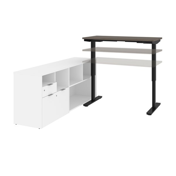 Bestar i3 Plus Modern L-Shaped Standing Desk - 71.1-in - Bark Grey/White