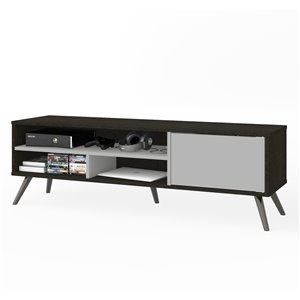 Meuble avec pattes de métal Krom de Bestar pour téléviseurs 60 po, gris profond/blanc