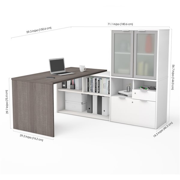 Bestar i3 Plus Modern/Contemporary L-Shaped Desk - 71.1-in - Bark Grey/White