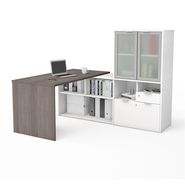 Bestar i3 Plus Modern/Contemporary L-Shaped Desk - 71.1-in - Bark Grey/White