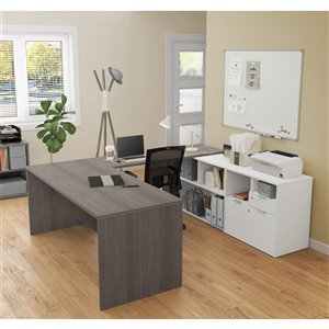 Bureau de direction en forme de U contemporain i3 Plus de Bestar, 71,1 po, gris écorce/blanc