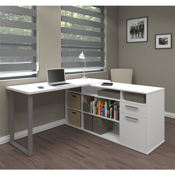Bestar Solay Modern L-Shaped Desk - 59.3-in - White