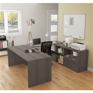 Bureau de direction moderne gris écorce en forme de U i3 Plus de Bestar 71,1 po largeur