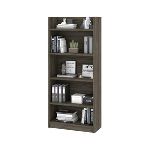 Bestar Pro-Linea 5-Shelf Standard Bookcase - 67.7-in x 29.9-in - Walnut Grey