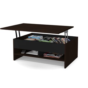 Table à café avec plateau relevable Small Space de Bestar, 15 po x 37 po, brun chocolat/noir