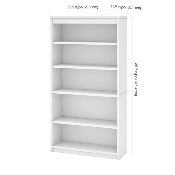 Bestar Universel 5-Shelf Standard Bookcase - 65.9-in x 35.5-in - White