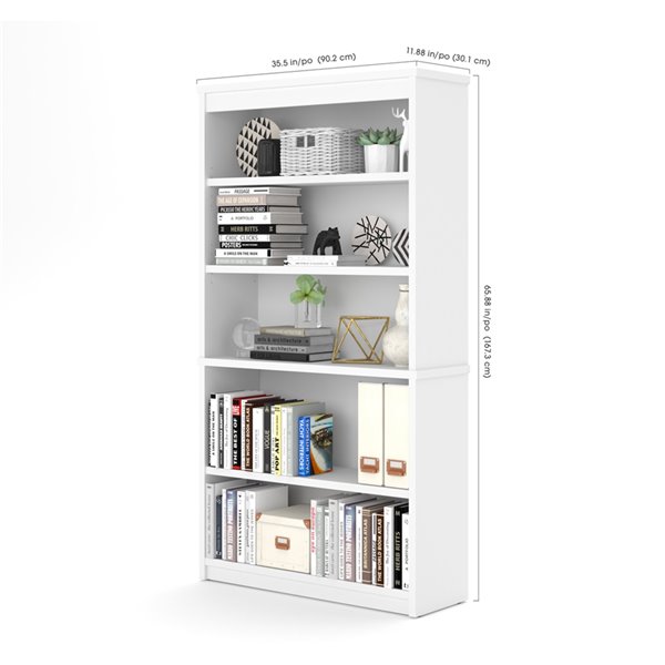 Bestar Universel 5-Shelf Standard Bookcase - 65.9-in x 35.5-in - White