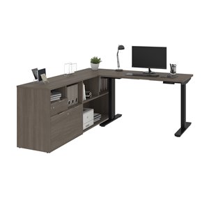 Bureau debout en L contemporain i3 Plus de Bestar, 71,1 po, gris écorce