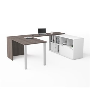Bestar i3 Plus Modern U-Shaped Executive Desk - 88.6-in - Bark Grey/White
