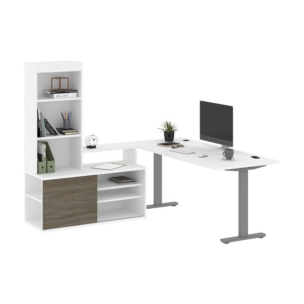Bestar Pro Vega Modern Table Desk And, Office Desk With Credenza And Hutch