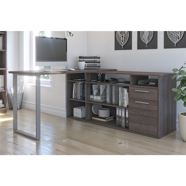 Bestar Solay Modern L-Shaped Desk - 59.3-in - Bark Grey