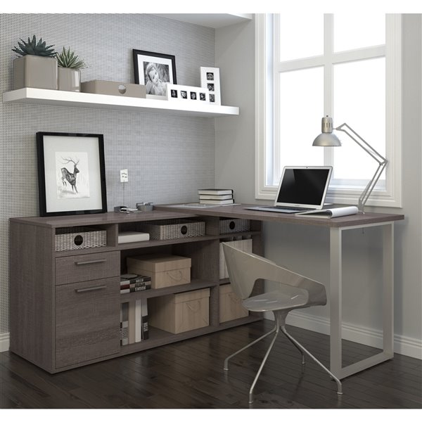 Bestar Solay Modern L-Shaped Desk - 59.3-in - Bark Grey