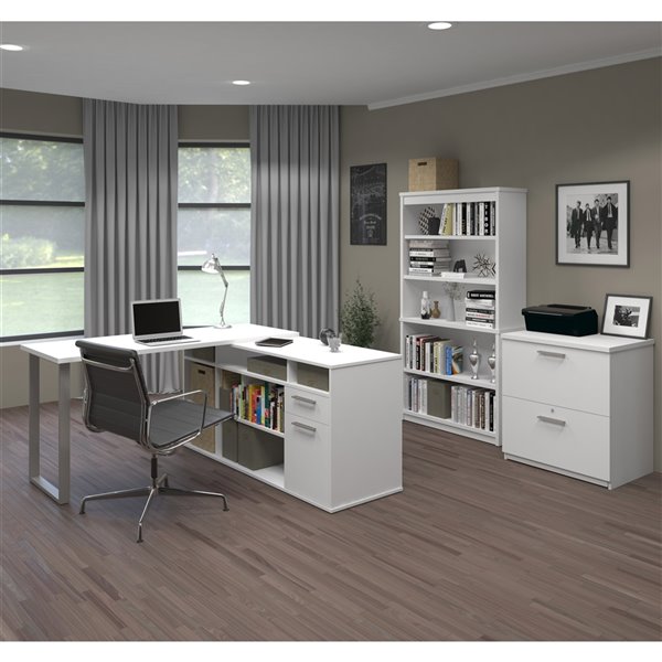 Bestar Solay Modern L-Shaped Desk with Storage - White 29850-17 | RONA