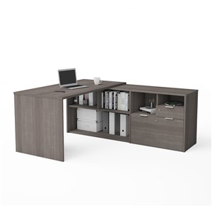 Bestar i3 Plus Contemporary L-Shaped Desk - 71.1-in - Bark Grey