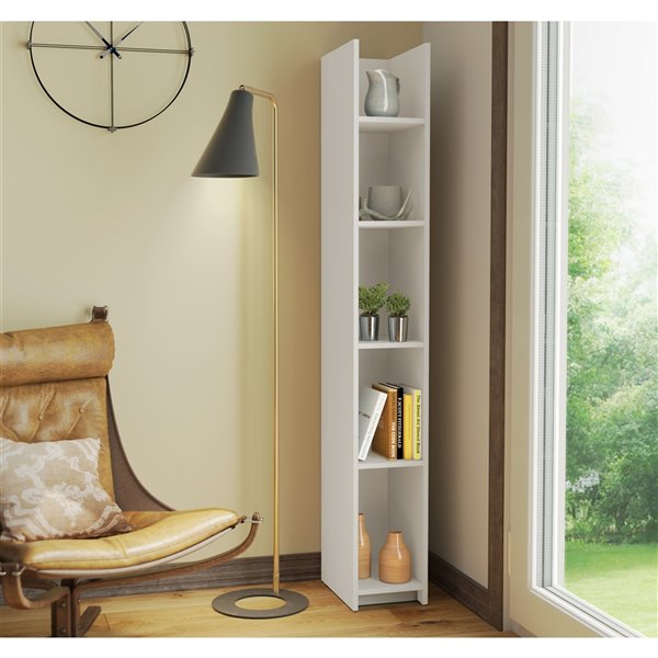 Bestar Small Space 5-Shelf Narrow Standard Bookcase - 71.1-in x 10-in - White