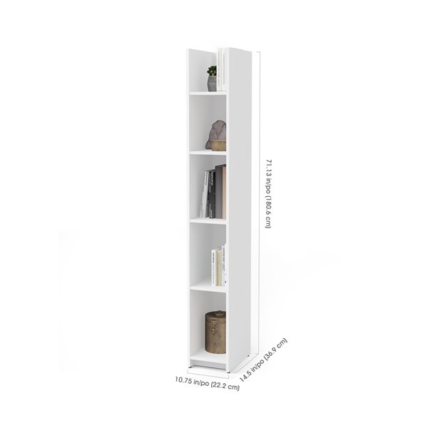 Bestar Small Space 5-Shelf Narrow Standard Bookcase - 71.1-in x 10-in - White