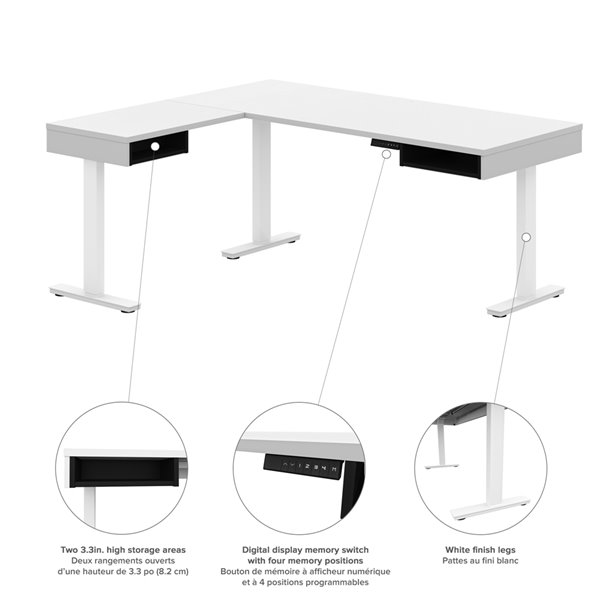 Bestar Pro-Vega Modern L-Shaped Standing Desk - 71.1-in - White/Black