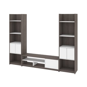 Meuble de télévision avec 2 étagères Small Space de Bestar, gris écorce/blanc