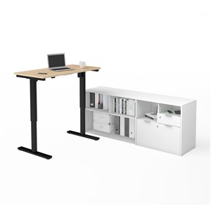 Bestar i3 Plus Modern L-Shaped Standing Desk - 71.1-in - Northern Maple/White