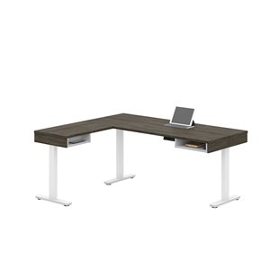 Bestar Pro-Vega Modern L-Shaped Standing Desk - 71.1-in - Walnut Grey/White