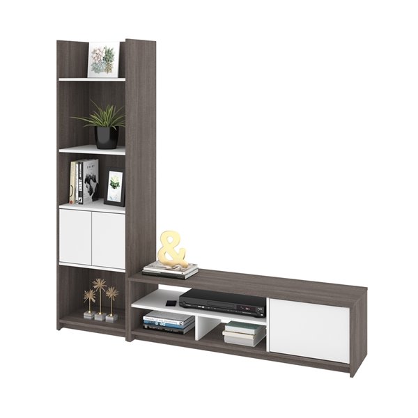 Bestar Small Space TV Stand with Shelving Unit - Bark Grey/White