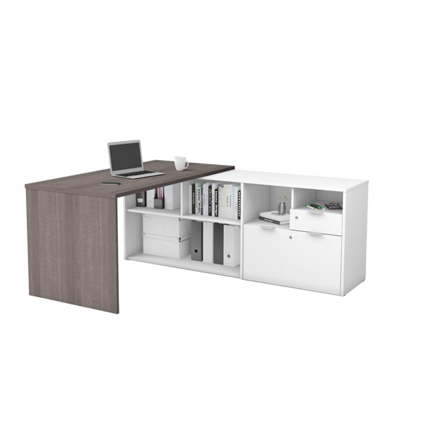 Bestar i3 Plus Contemporary L-Shaped Desk - 71.1-in - Bark Grey/White