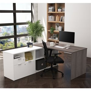 Bureau en L contemporain i3 Plus de Bestar, 71,1 po, gris écorce/blanc