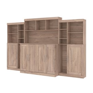 Bestar Pur Murphy Bed with 2 Storage Units and 3 Hutches - Full - Rustic Brown
