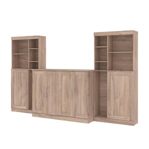 Bestar Pur Murphy Bed with 2 Storage Units and 2 Hutches - Full - Rustic Brown