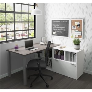 Bureau en L moderne i3 Plus de Bestar, 71,1 po, gris écorce/blanc