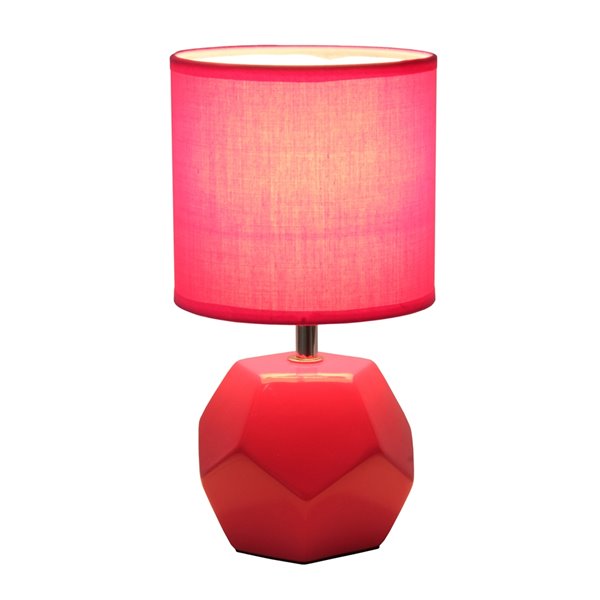 Simple Designs 10.4-in Pink Round Prism Mini Table Lamp with Matching Fabric Shade