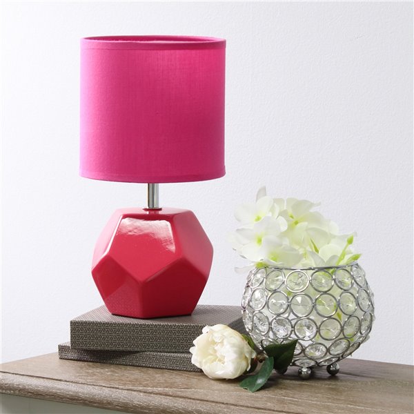 Simple Designs 10.4-in Pink Round Prism Mini Table Lamp with Matching Fabric Shade