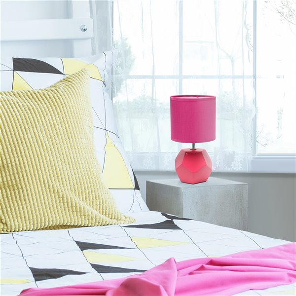 Simple Designs 10.4-in Pink Round Prism Mini Table Lamp with Matching Fabric Shade