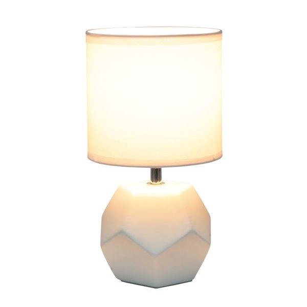 Simple Designs 10.4-in White Round Prism Mini Table Lamp with Matching Fabric Shade