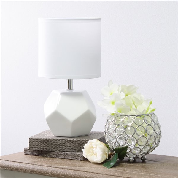 Simple Designs 10.4-in White Round Prism Mini Table Lamp with Matching Fabric Shade