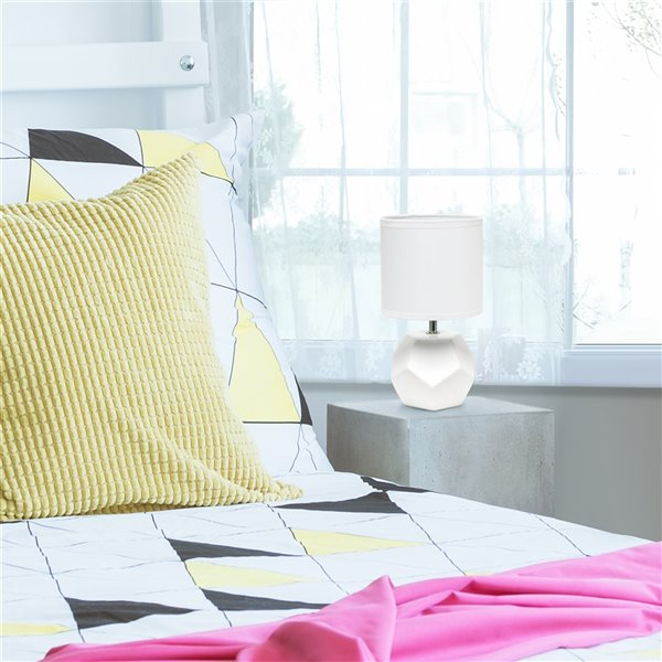 Simple Designs 10.4-in White Round Prism Mini Table Lamp with Matching Fabric Shade