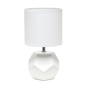 Mini lampe de table à prisme rond avec abat-jour en tissu assorti de Simple Designs, 10,4 po, blanc