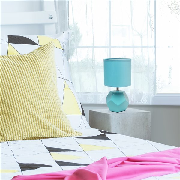 Simple Designs 10.4-in Blue Round Prism Mini Table Lamp with Matching Fabric Shade