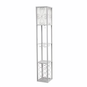 Lampe sur pied étagere et casier à vin de Simple Designs, 62,75 po, abat-jour en lin, gris