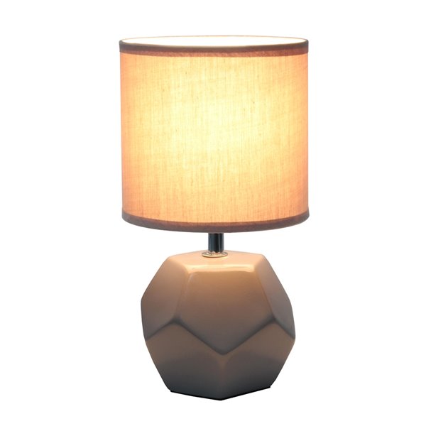 Simple Designs 10.4-in Gray Round Prism Mini Table Lamp with Matching Fabric Shade