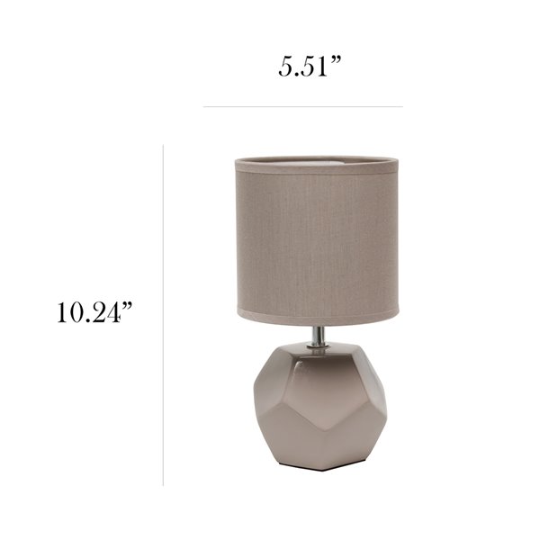 Simple Designs 10.4-in Gray Round Prism Mini Table Lamp with Matching Fabric Shade