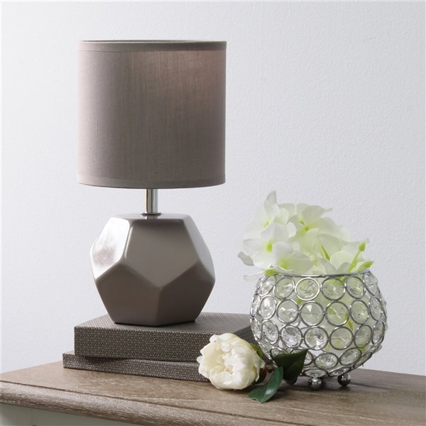 Simple Designs 10.4-in Gray Round Prism Mini Table Lamp with Matching Fabric Shade