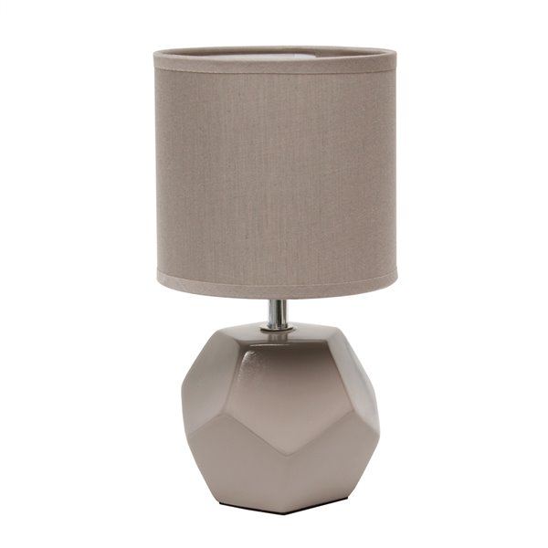 Simple Designs 10.4-in Gray Round Prism Mini Table Lamp with Matching Fabric Shade